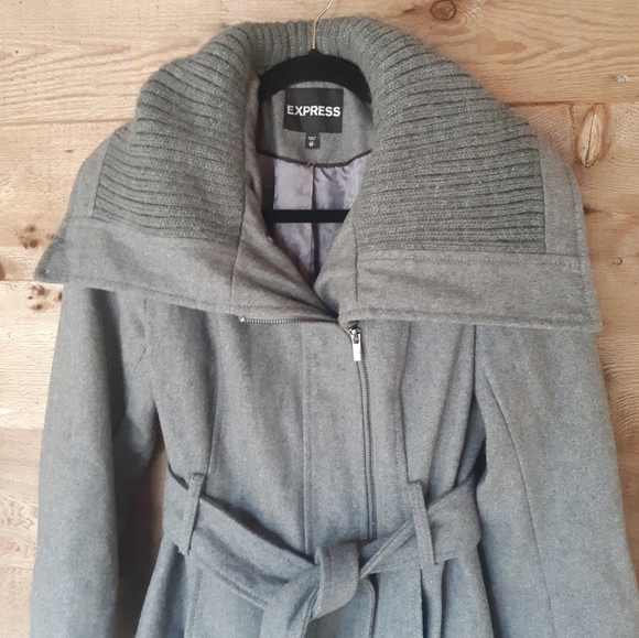 Express Rib Trimmed Wool Blend Coat Charcoal Gray - Picture 6 of 7